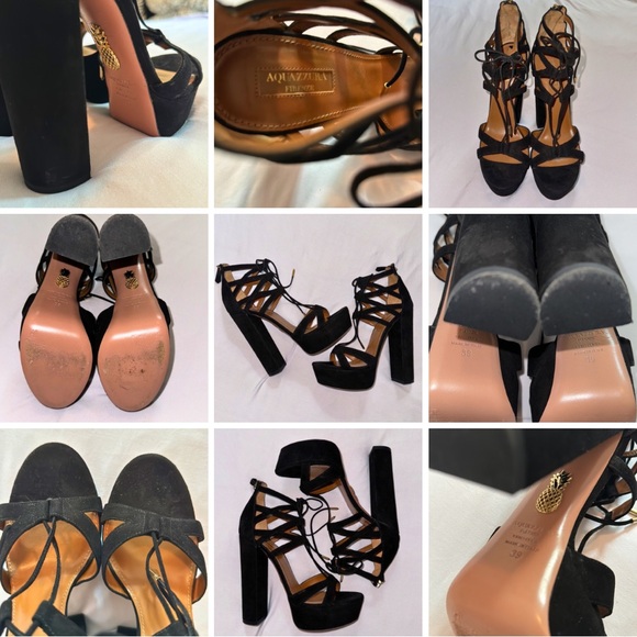 🍍Aquazzura Black Suede Heels Sandals, size 39 - Picture 1 of 14